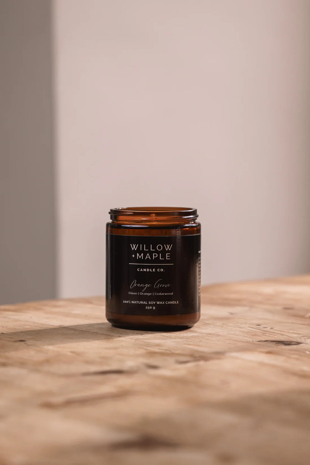willow + maple 100% natural soy based candle, orange grove