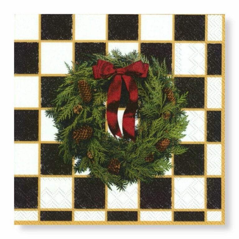 checkered wreath christmas cocktail napkin