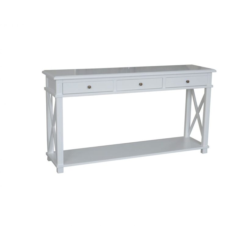 X Brace Three Drawer Console - White