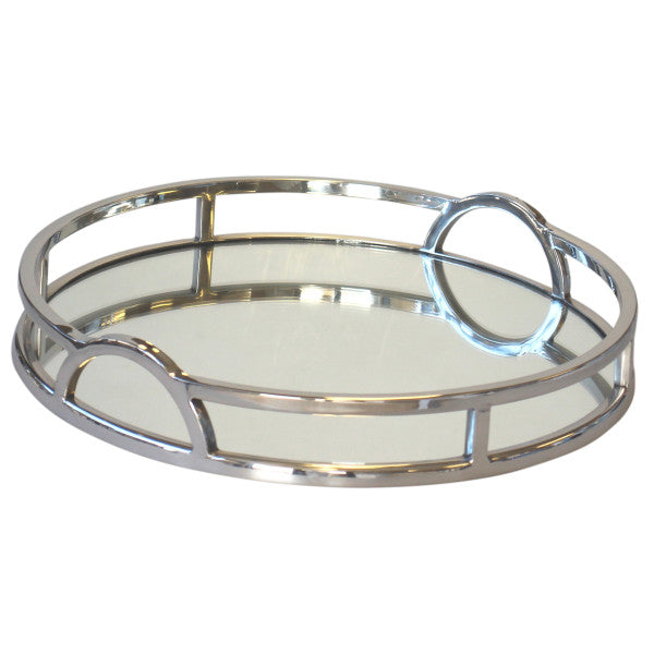 round sliver tray with mirror base
