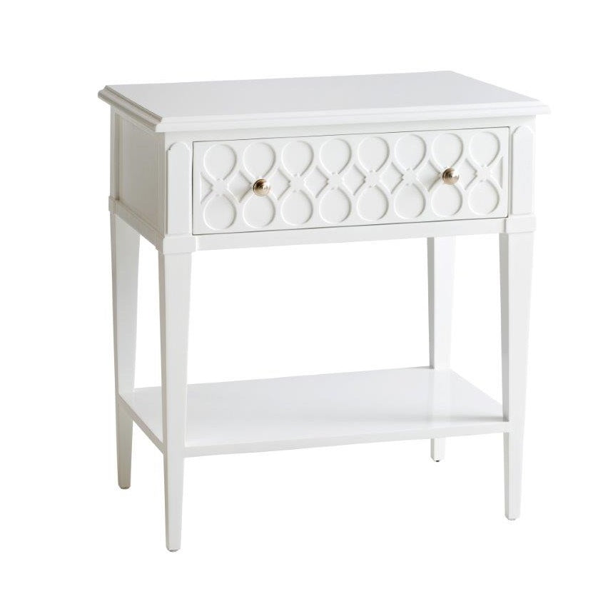 Scalloped Bedside Table Silver knobs - single draw with shelf