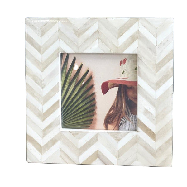 photo frame square herringbone cream and bone inlay