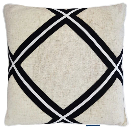 Cushion Cover - Black Cross & Silver Jute