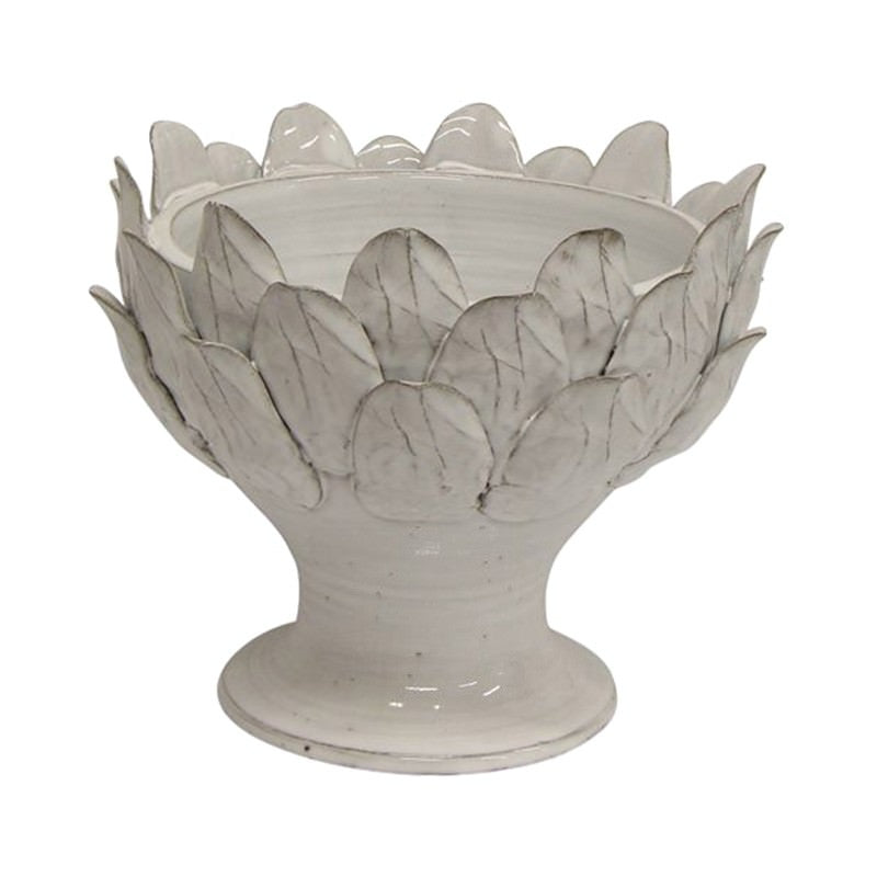 White glazed terracotta leaf bowl