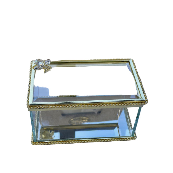 Square Glass Gold Box - with glass Bee