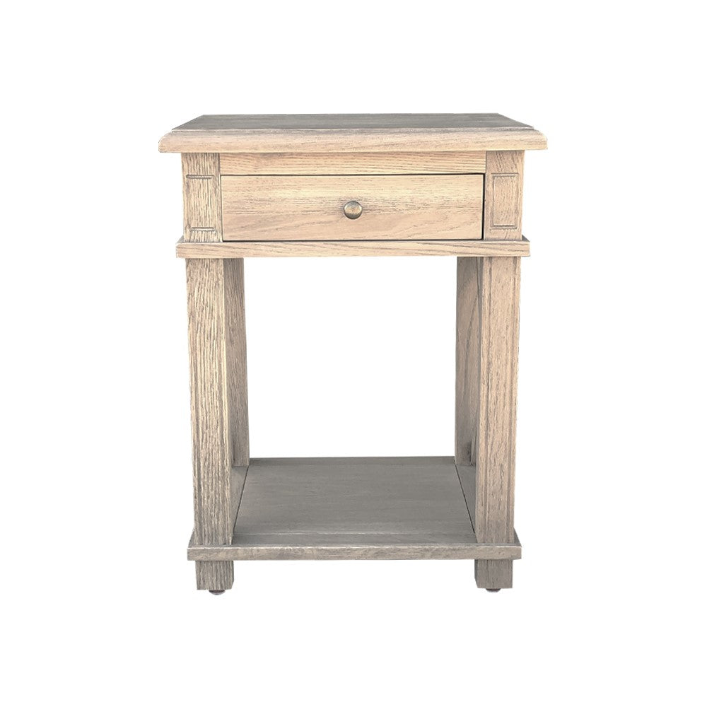 X Brace Side Table Weathered Oak - single draw an shelf