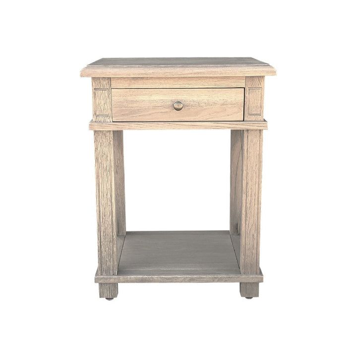 X Brace Side Table Weathered Oak - single draw an shelf