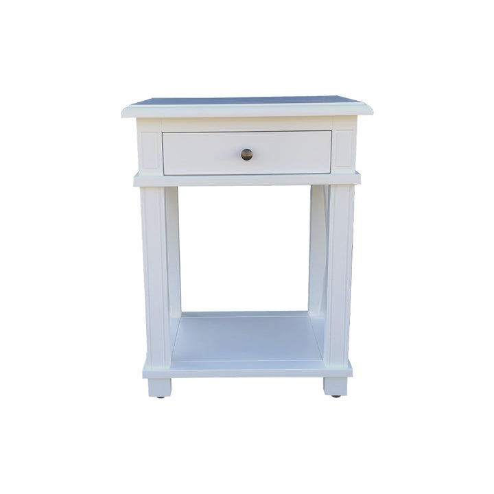 X Brace Side Table White - single draw and shelf