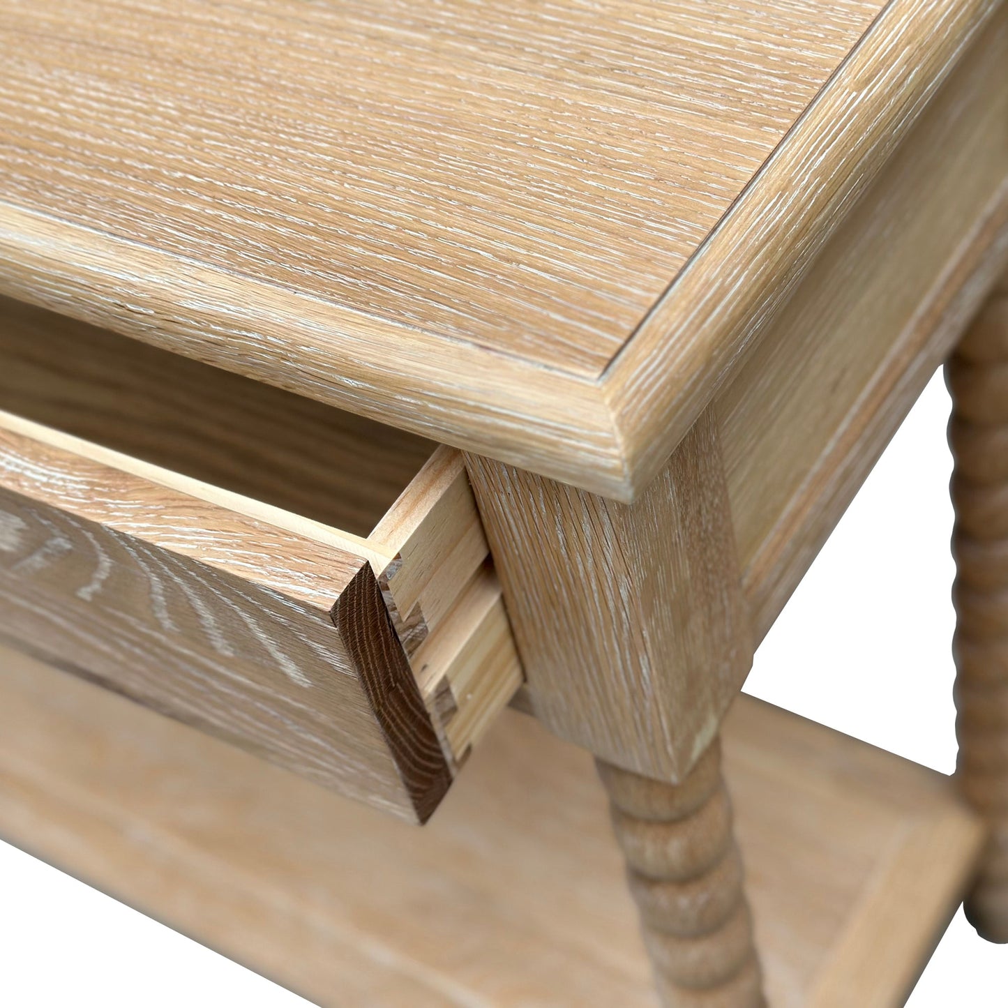 Bobbin Console Whitewashed Oak 110cm