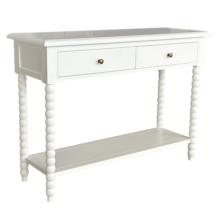 Bobbin Console White  brass handles and 2 x dovetailed drawers with timber runners