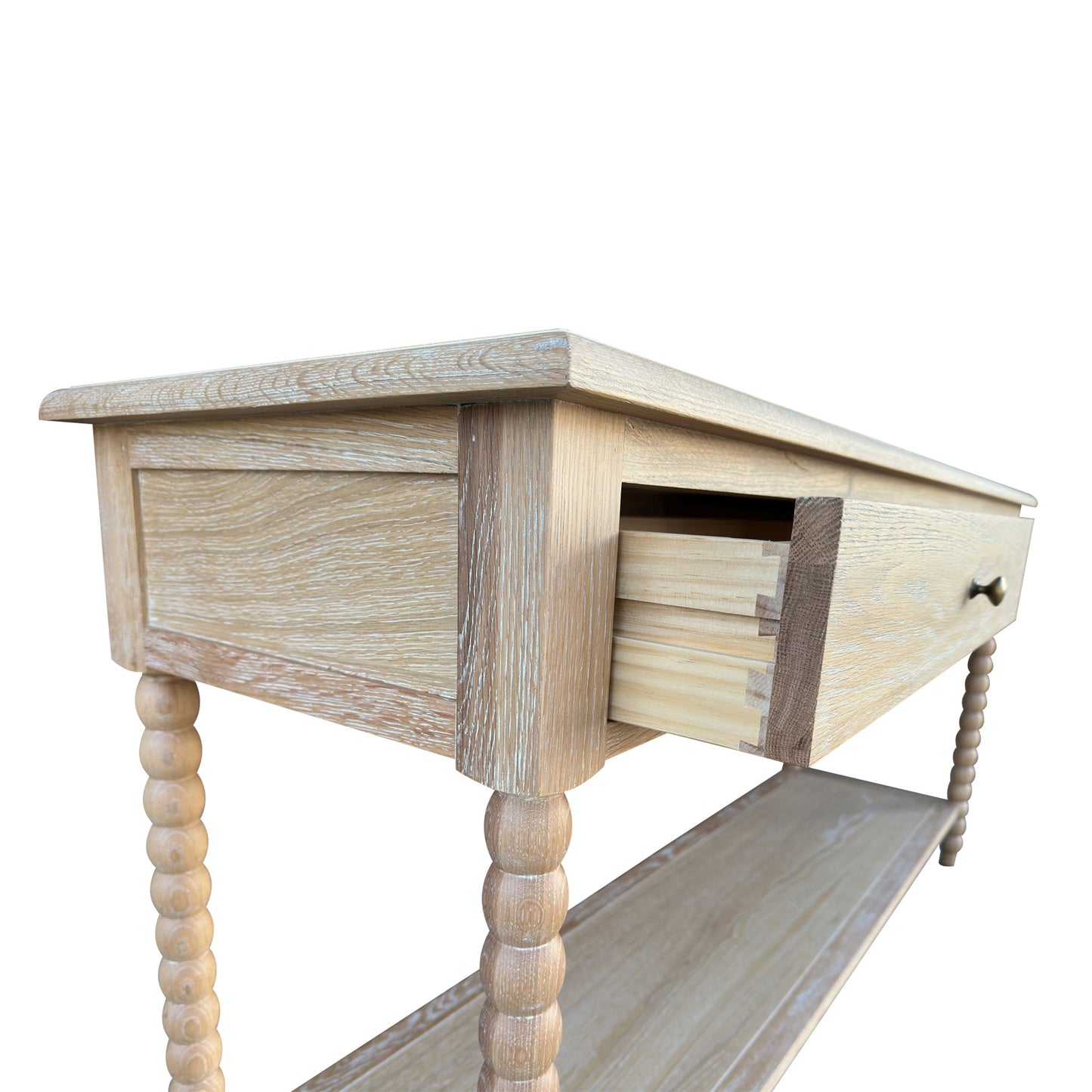 Bobbin Whitewash Oak Console - Large