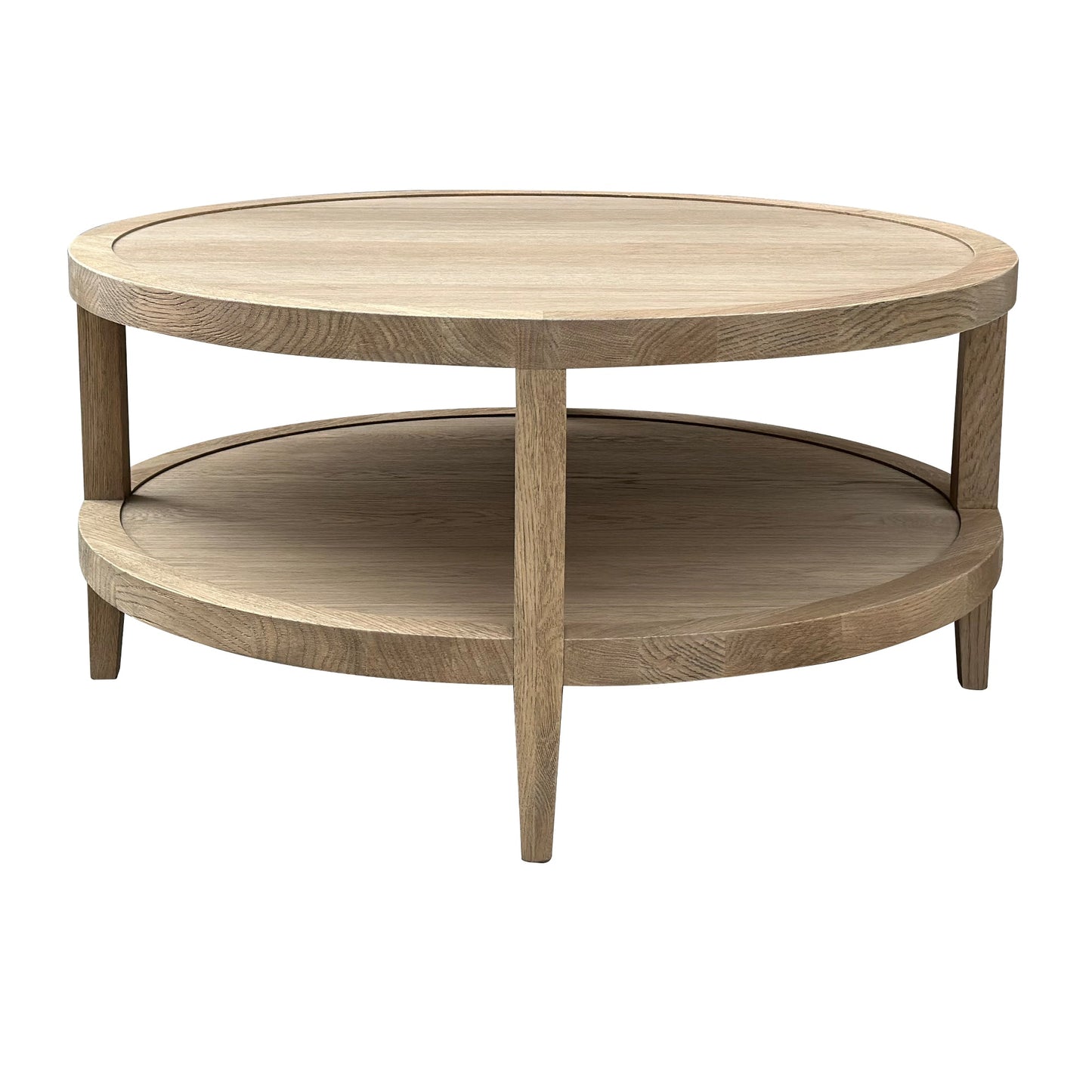 French Contemporary Round Coffee Table Weathered Oak