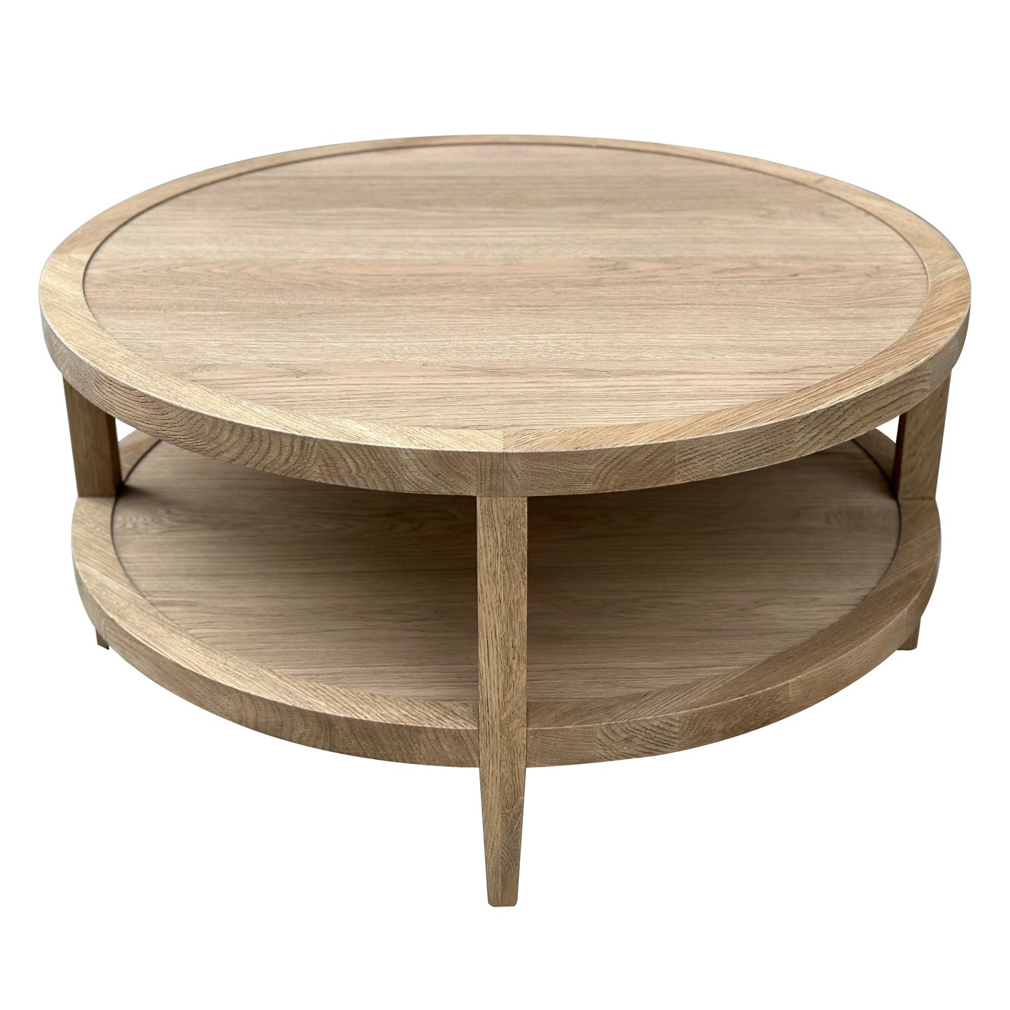 French Contemporary Round Coffee Table Weathered Oak