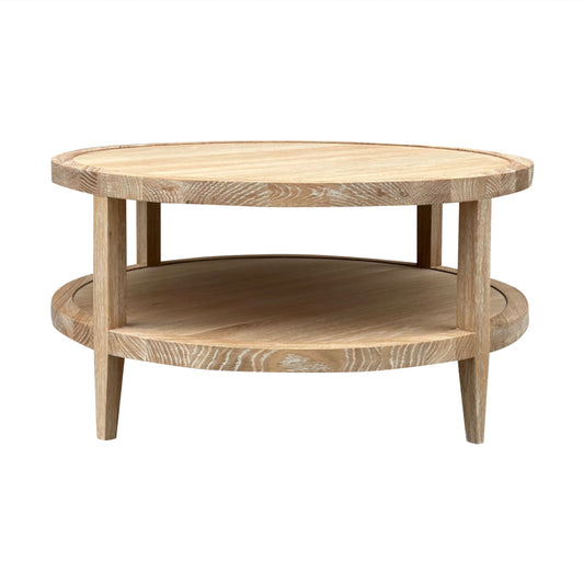 French Contemporary Round Coffee Table Whitewashed Oak