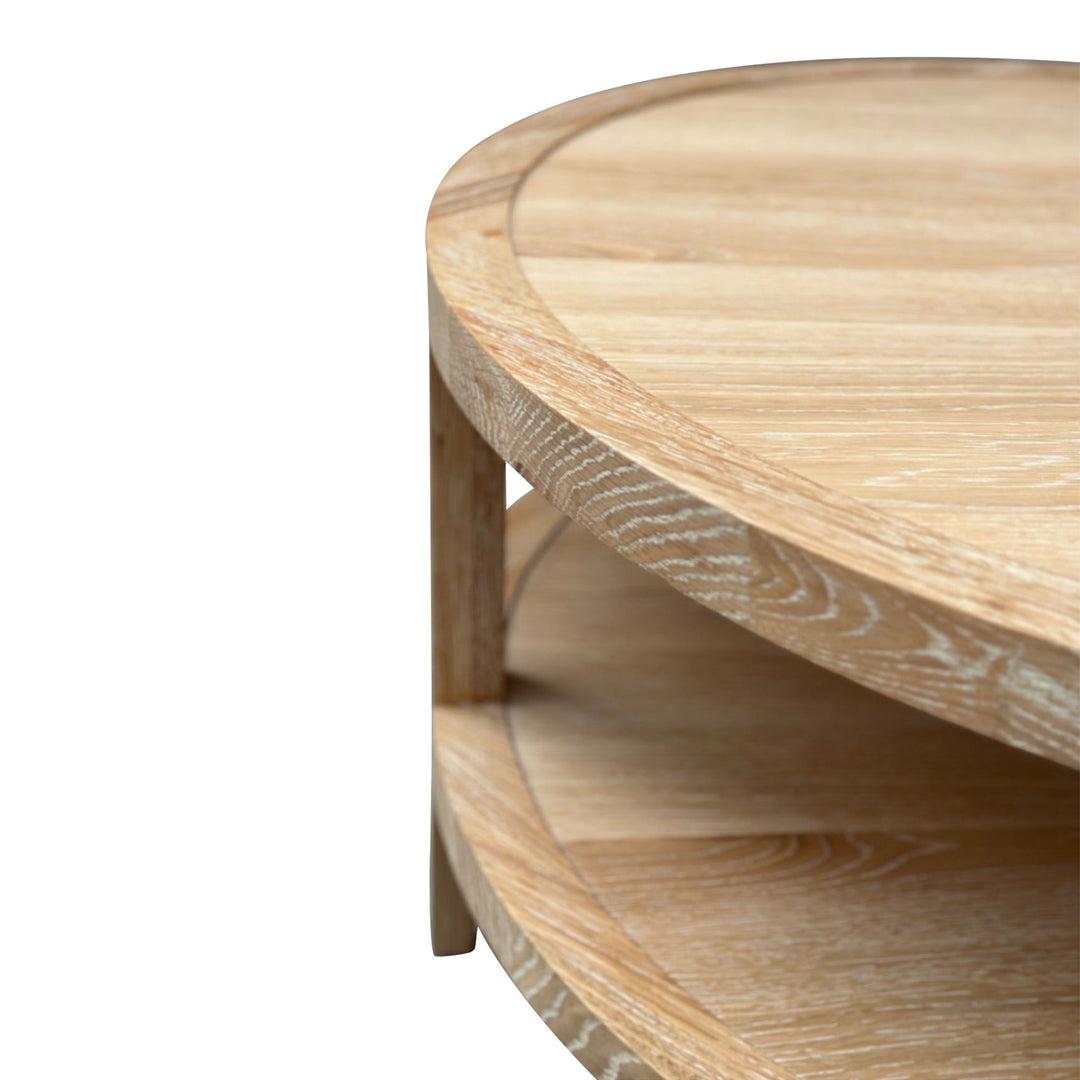French Contemporary Round Coffee Table Whitewashed Oak