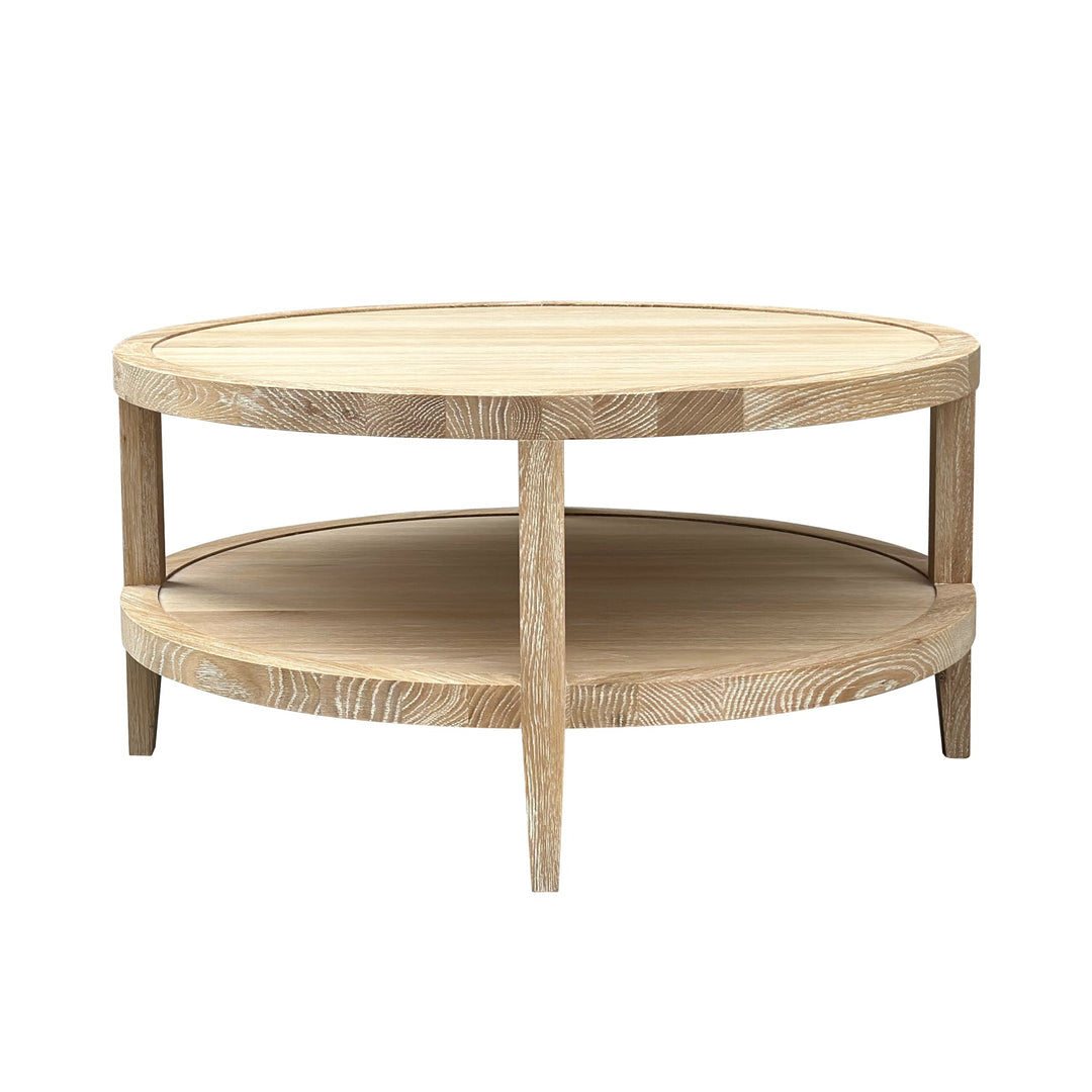 French Contemporary Round Coffee Table Whitewashed Oak