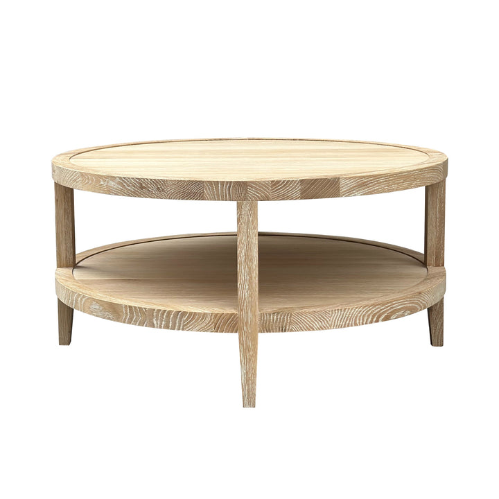 French Contemporary Round Coffee Table Whitewashed Oak