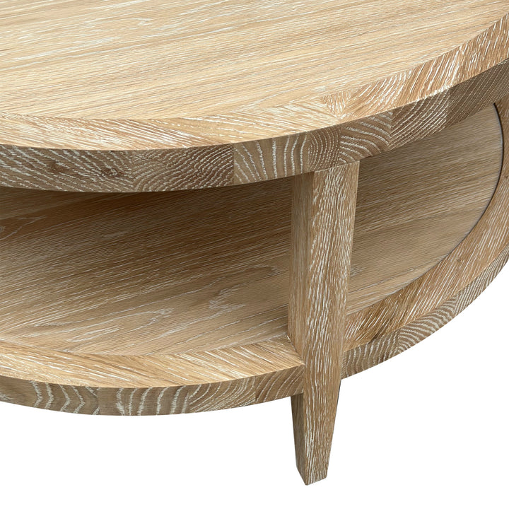 French Contemporary Round Coffee Table Whitewashed Oak