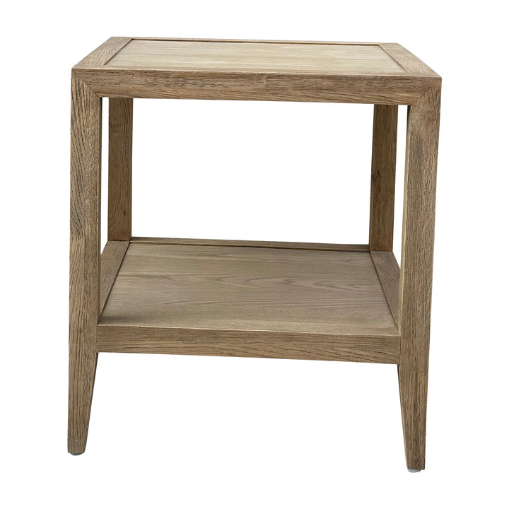 French Contemporary Side Table - Square Weathered Oak with one shelf