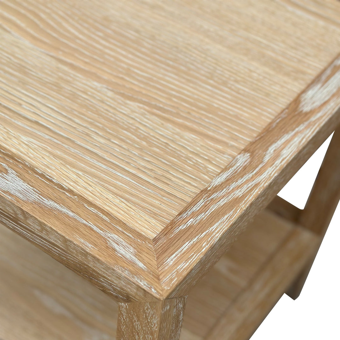 French Contemporary Side Table - Square Whitewashed Oak