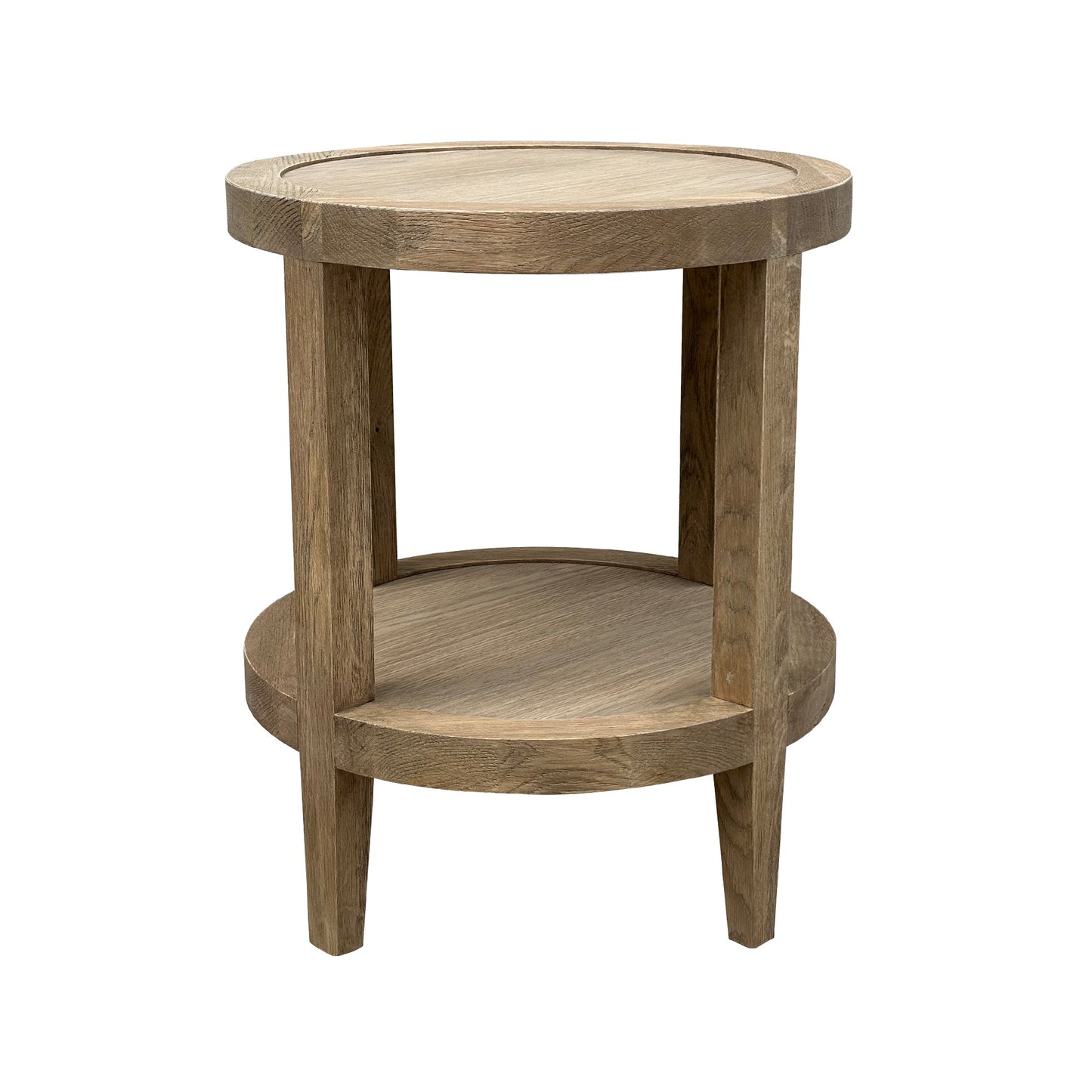 French Contemporary Round Side Table Weathered Oak