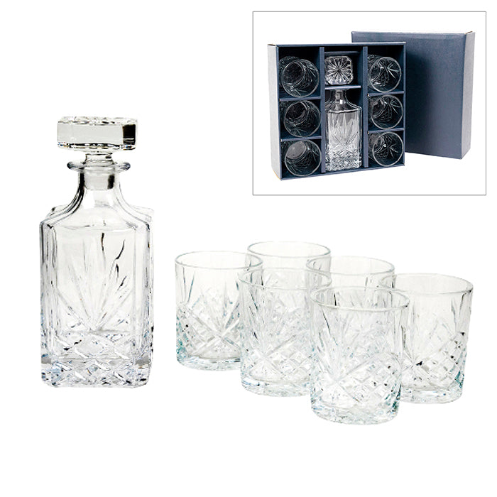 Decanter & 6 Glass Set - Harrow Etched