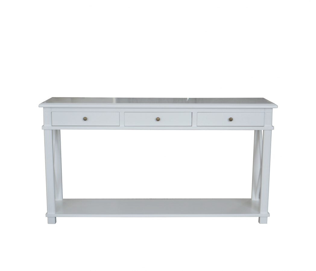 X Brace Three Drawer Console - White