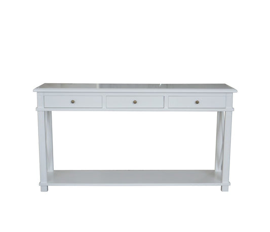 X Brace Three Drawer Console - White