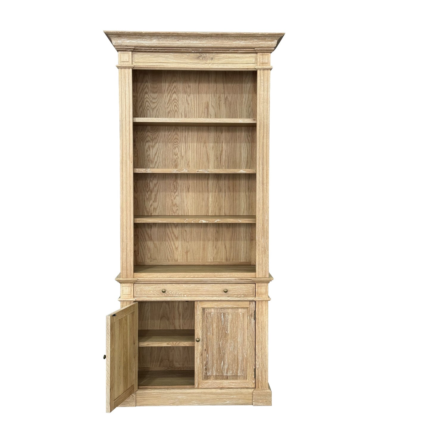 French One Bay Library - Whitewash Oak