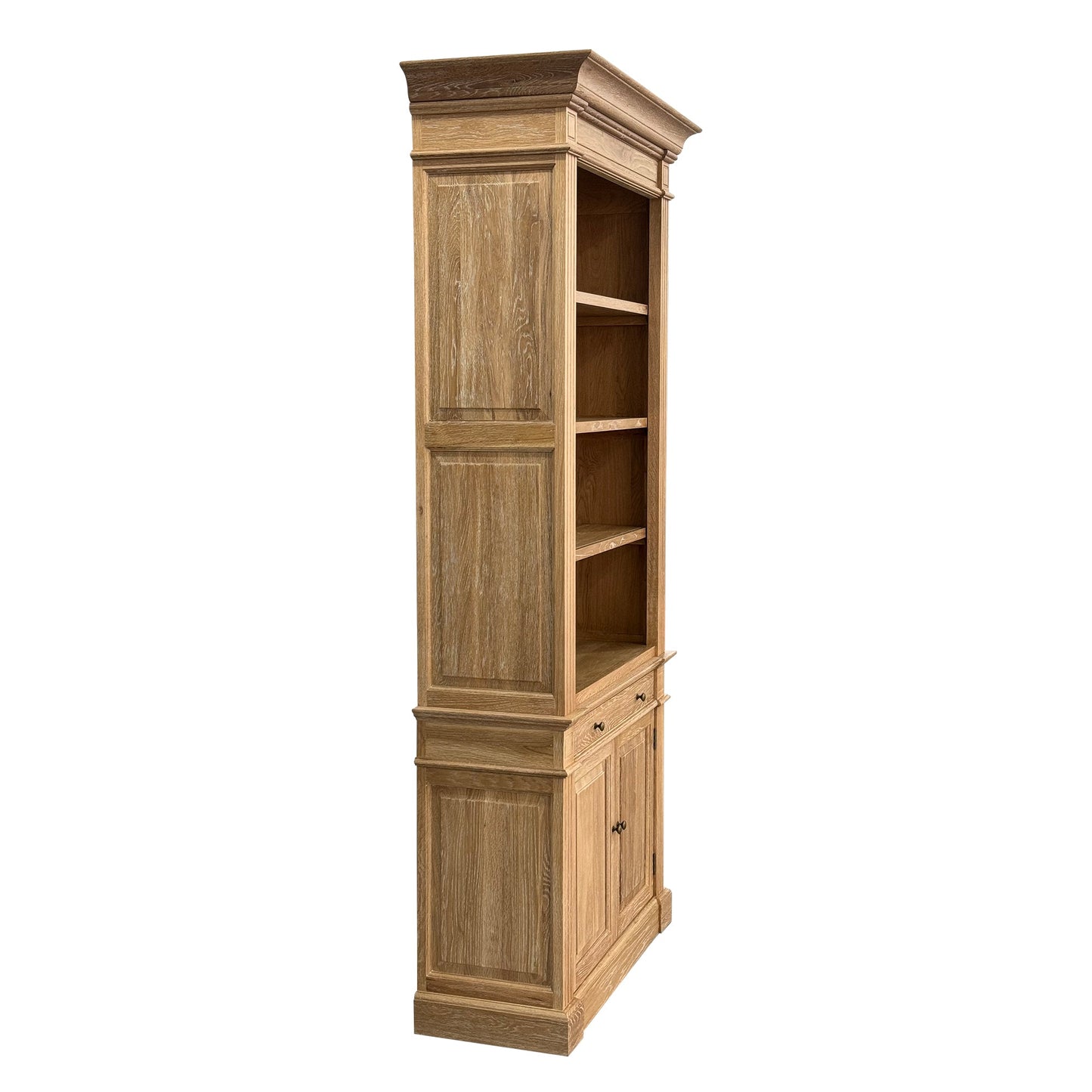 French One Bay Library - Whitewash Oak