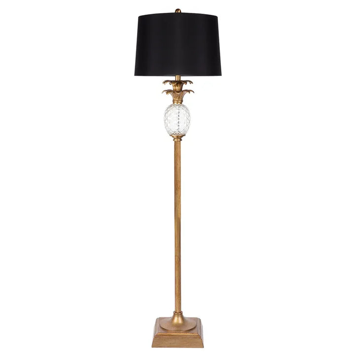 antique-look, gold glass Pineapple floor lamp with black tapered lampshade