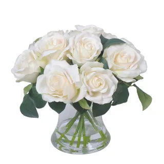White Roses in Glass Vase