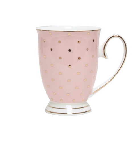 Spotted Footed Mug - Dusty Pink - gold trim