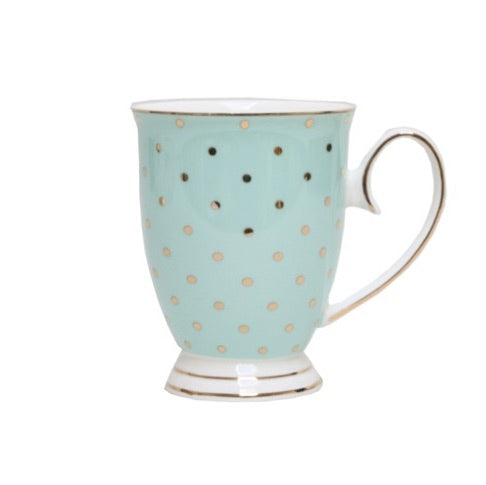 Spotted Turquoise Footed Mug Gold Trim