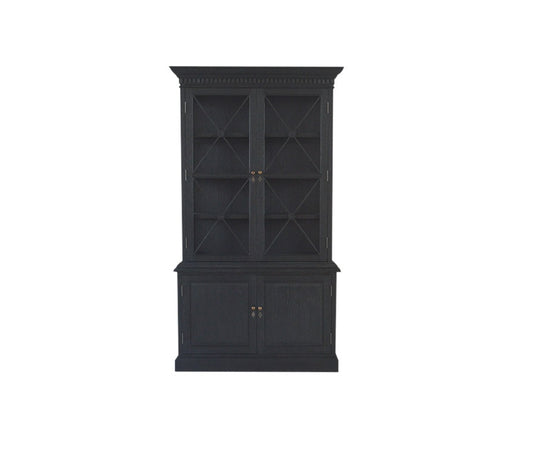 French Double Door Sideboard & Hutch - Black Oak