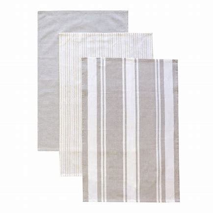 White and oatmeal 100% cotton woven tea towels set of 3